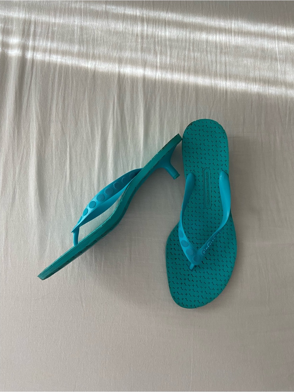 Sigerson Morrison Teal Kitten-Heel Thong Sandals